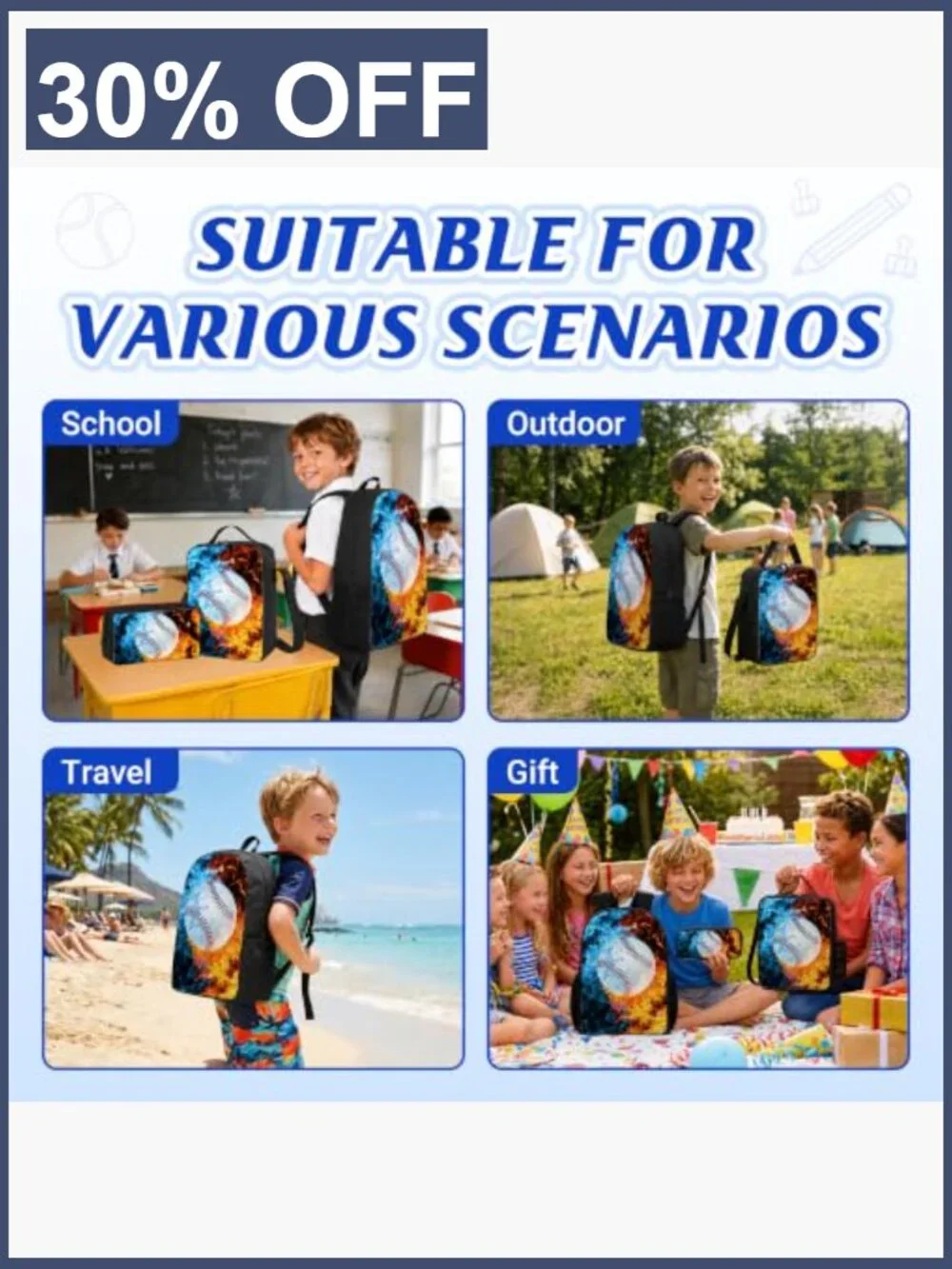 17 Inch Baseball Backpack Set with Lunch Box & Pencil Case for School
